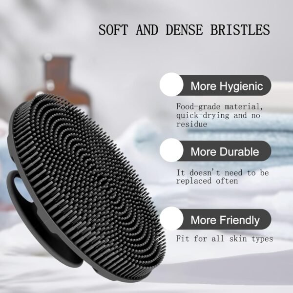 INNERNEED Food-Grade Soft Silicone Body Scrubber Shower Brush Handheld Cleansing Skin Brush, Gentle Exfoliating and Lather Well (Black) - Image 7