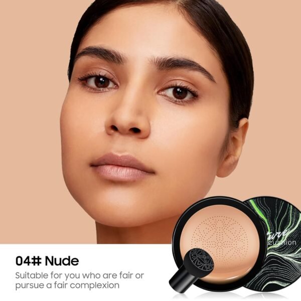Mushroom Head Air Cushion CC Cream - BB Cream Foundation Makeup Moisturizing Concealer Long Lasting Waterproof With Powder Puff, Even Skin Tone (Nude, Pack of 1) - Image 3