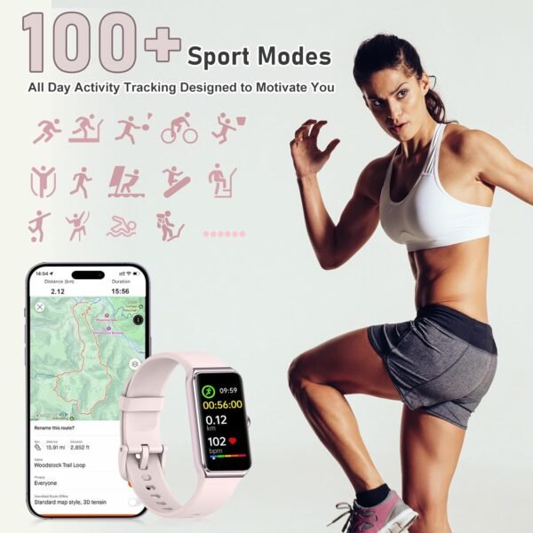 Fitness Tracker with 24/7 Heart Rate,Blood Pressure Sleep Tracking,104 Sports Modes Calories Smart Watch,IP68 Waterproof Step Counter Activity Trackers Pedometer for Android&iPhone Women Men (Pink) - Image 6