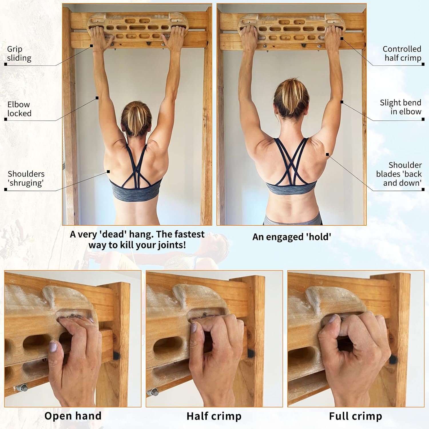 TWO STONES Climbing Hangboard Rock Climbing Training as Climbing Fingerboard with Jugs, Slopes and Edges, Pockets as Door Mounted Training Station Rock Climbing Pull Up Bar - Image 5