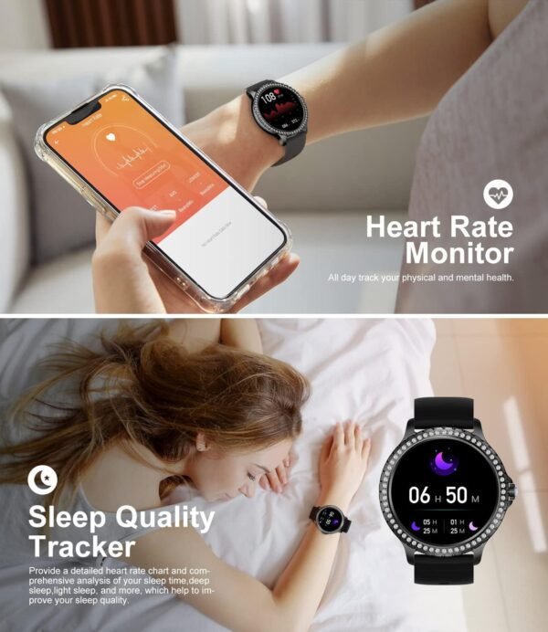 Smart Watches for Women,1.32" HD Fitness Tracker Watch with Answer/Make Call,AI Voice Control,Heart Rate/Calories/SpO2 Monitor 100+ Sport Modes Ladies Black Smart Watch for Android iOS 2 Straps - Image 5