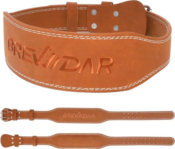 Leather Weight Lifting Belt, Weightlifting Belt for Men & Women, 4'' Wide Padded Lumbar Back Support, 10 Adjustable Holes, Gym Fitness Belt, Squat Belt, Deadlift Belt, BREWIDAR Workout Belt for Powerlifting with Carry Bag - Image 2