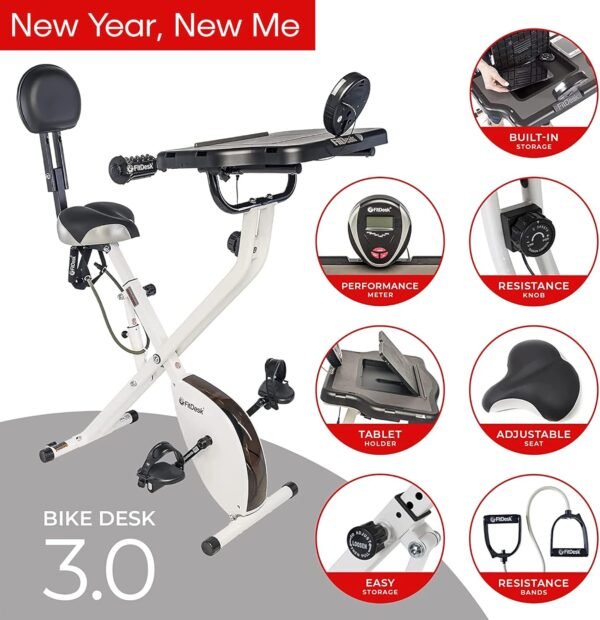 FitDesk Bike Desk 3.0 - Adjustable Height Standing Desk Exercise Bike, Built-in Tablet Holder, Lightweight Stationary Laptop Table for Home Office, Supports Up to 300 lbs, Ideal for Home Workouts - Image 3