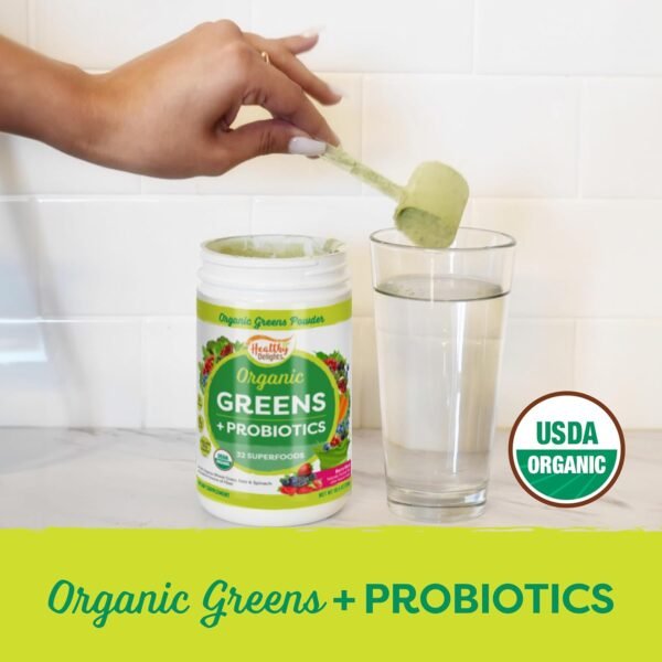 Healthy Delights Organic Greens Powder, Greens Powder with Fiber, Organic Greens Powder Superfood, Naturally Boost Energy, USDA Organic, Delicious Berry Flavored, 30 Servings (Packaging May Vary) - Image 8