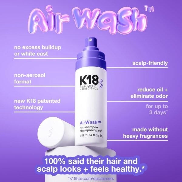 K18 AirWash™ Dry Shampoo, Non-Aerosol, Balances Scalp & Controls Excess Oil Production, 4 Fl Oz - Image 4