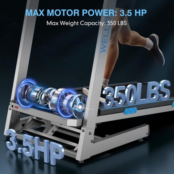 WELLFIT Home Gym Treadmills 15% Auto Incline, 3.5HP Treadmill 350lbs Capacity, Foldable Treadmill for Small Space, Voice Control, LED Console Display, Music Players, 45 * 18 Large Area, 95% Assembled - Image 3
