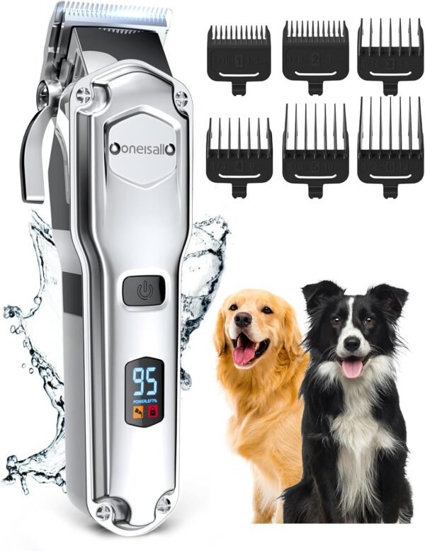 oneisall Dog Clippers for Grooming for Thick Heavy Coats/Low Noise Rechargeable Cordless Pet Shaver with Stainless Steel Blade/Waterproof Dog Shaver for Dogs Pets and Animals (Sliver) - Image 2