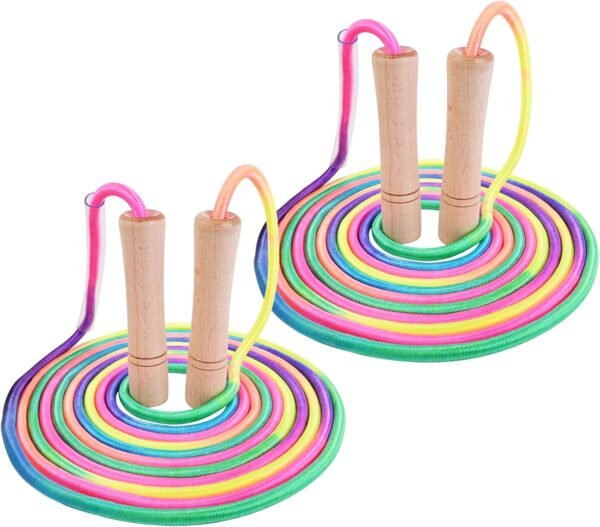 16 FT Double Dutch Jump Rope for Kids, Adjustable Rainbow Skipping Rope with Wooden Handles, Perfect for Fitness, Outdoor Fun, School Sports, and Party Games - Image 2