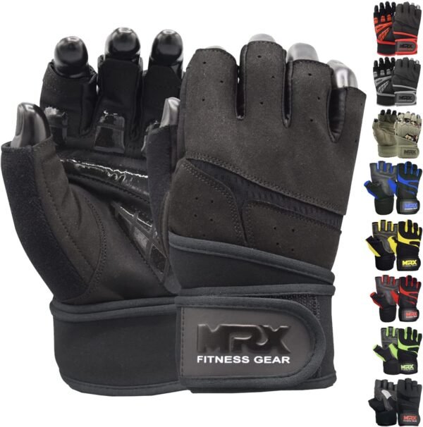 MRX Weightlifting Gloves for Men Workout Gloves Mens Wrist Support Lifting Gloves Male Gym Gloves | Workout Gym Accessories for Men Weight Lifting Fingerless Gym Exercise for Powerlifting - Image 2