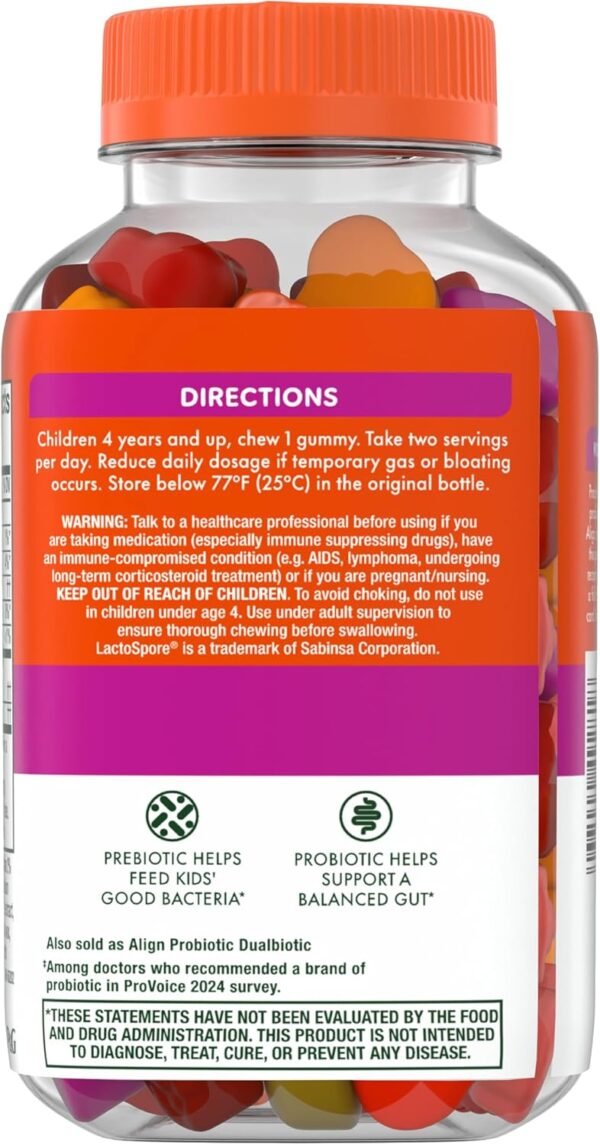 Align Kids Probiotic, Digestive Health for Kids, Prebiotic + Probiotic, Mixed Fruit Flavor, Less than 1 Gram of Sugar per Gummy, 50 Gummies - Image 4