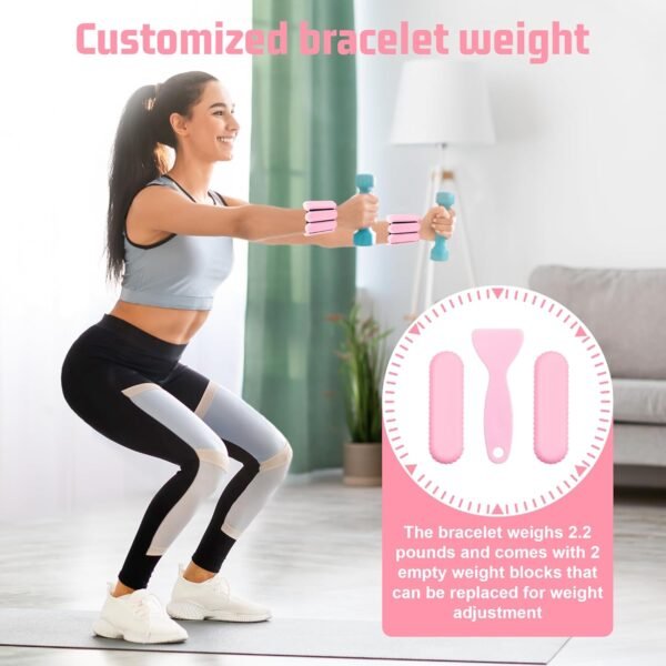Wrist Ankle Weights for Women, Adjustable Weight(1LB~1.1LB Each) with Spare Two Weights Non-Slip Hand & Leg Weighted for Strength Training, Walking, Running, Yoga, Pilates, and Jogging - Image 7