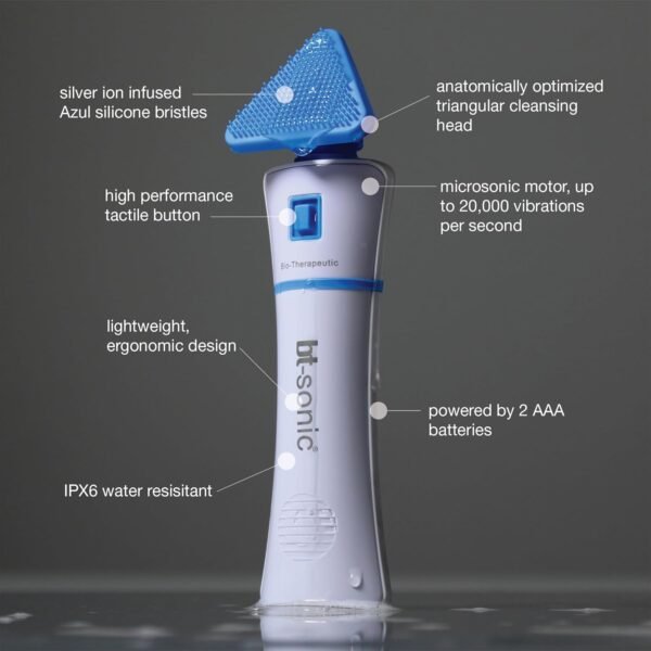 Bio-Therapeutic bt-Sonic Facial Cleansing Brush, Ultrasonic Handheld Silicone Face Cleanser, Exceptional Quality Water Resistant Face Exfoliator - Image 3