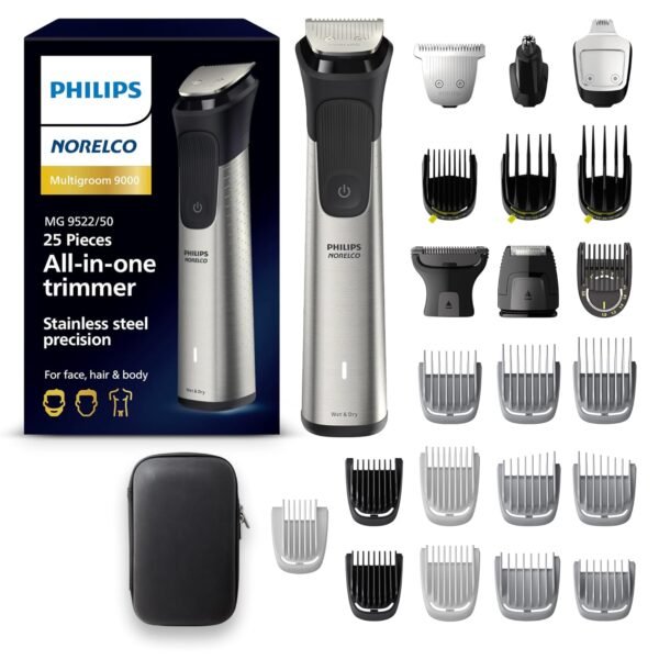Philips Norelco Multigroom 9000 Series, All-in-One Trimmer, Beard Trimmer and Hair Clipper, 25-Piece/27-Length Men's Grooming Kit for Beard, Face, Nose, Ear and Body, Travel Kit, MG9522/50 - Image 2