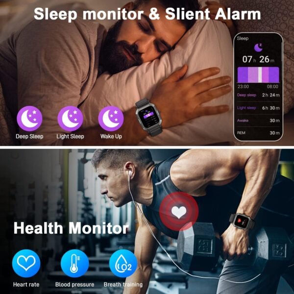 Smart Watch for Men Fitness Tracker: (Make/Answer Call) Bluetooth Military Smartwatch for Android Phones iPhone Waterproof Outdoor Tactical Digital Sport Run Watches Blood Heart Rate Monitor - Image 4