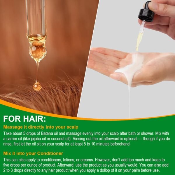 Batana Oil for Hair Growth and Nourishment - Scalp Massager Included, Honduras Pure & Natural Oil for Split Ends Elimination, Enhanced Hair and Skin Radiance, All Hair Types, 2.02 fl oz - Image 4