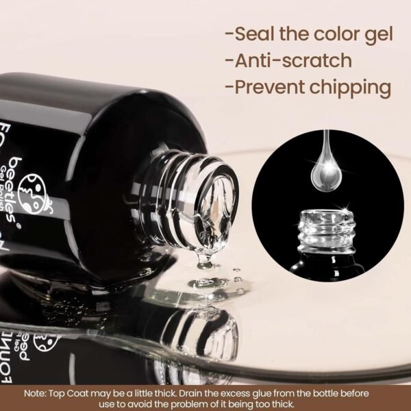Beetles 2 Pcs 15ml No Wipe Gel Top Coat and Base Coat Set - Shine Finish and Long Lasting, Soak Off LED Nail Lamp Gel Base Top Coat Finish Nail Art Design Manicure Valentine’s Day Gifts for Women - Image 8