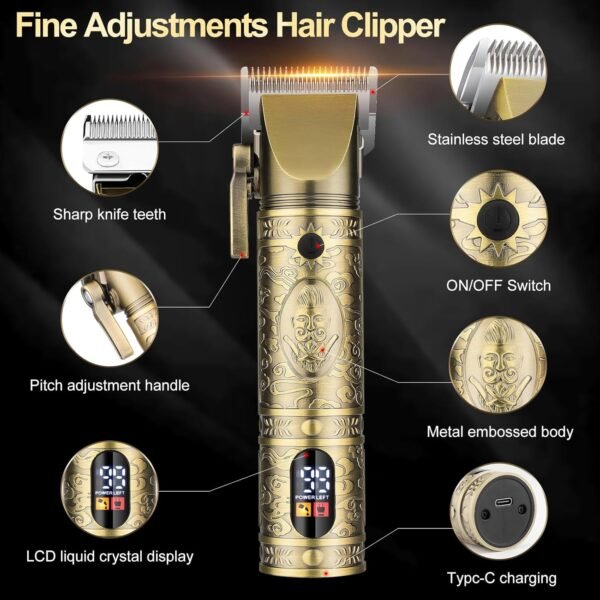 Hair Clippers for Man T-Blade Trimmer Nose Hair Trimmer Electric Shaver Set, Professional Metal Body Barber Clippers Set for Haircut, Men’s Grooming Kit with LCD Display, Ideal Gift for Him - Image 3