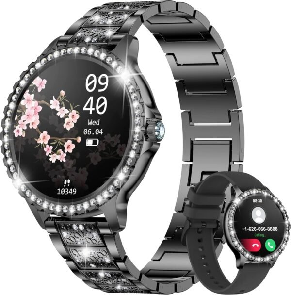 Smart Watches for Women,1.32" HD Fitness Tracker Watch with Answer/Make Call,AI Voice Control,Heart Rate/Calories/SpO2 Monitor 100+ Sport Modes Ladies Black Smart Watch for Android iOS 2 Straps - Image 2