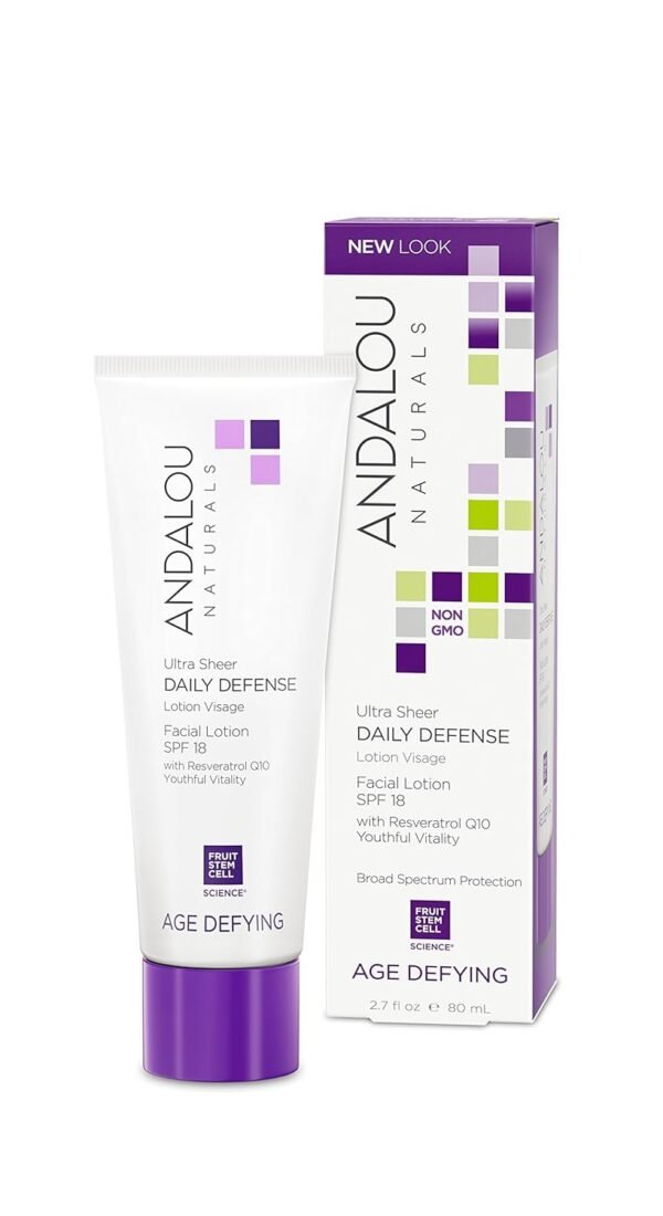 Andalou Naturals Ultra Sheer Daily Defense Facial Lotion, SPF 18, 2.7 oz, with Resveratrol CoQ10 and Antioxidants, Lightweight, Hydrating Facial Moisturizer - Image 2