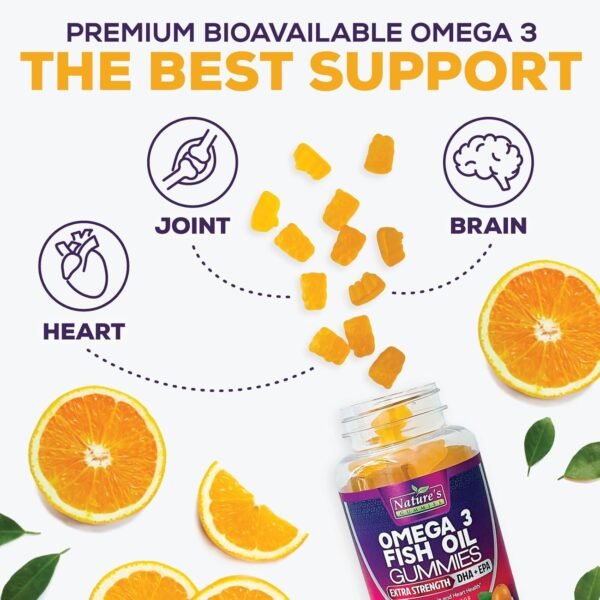 Omega Fish Oil Gummies - Delicious Orange Flavor Fish Oil Omega 3 Supplements with Heart Healthy EPA & DHA Fatty Acids for Heart, Joint & Brain Support - Omega 3 Fish Oil Gummy Vitamins - 120 Gummies - Image 8