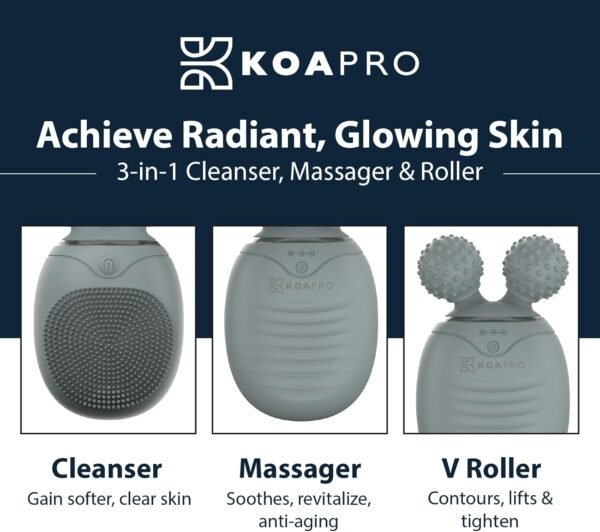 KOAPro Facial Cleansing Brush Exfoliating Face Scrubber for Women and Men, Waterproof Face Brush Cleanser, 3-in-1 Rechargeable Electric Facial Massager Tool, Reusable Sonic Silicone Scrubber - Image 3