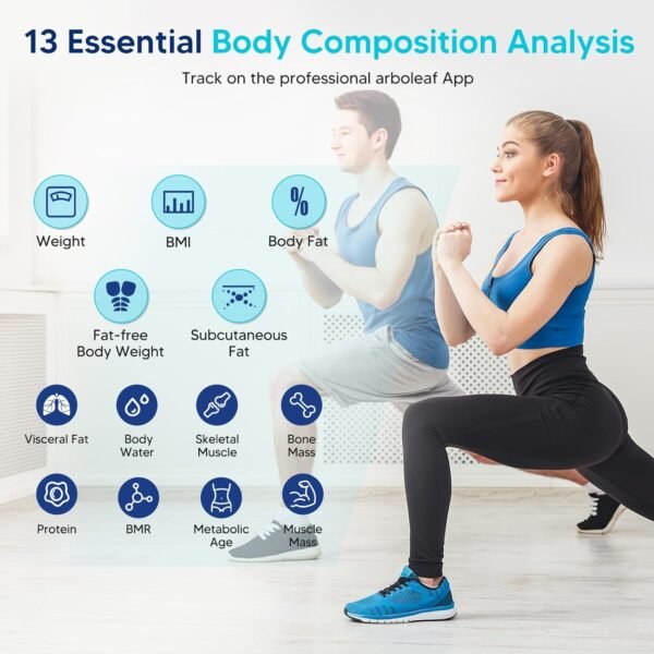 arboleaf Scale for Body Weight, High-Precision Digital Bathroom Body Fat Scale with 14 Body Composition Metrics, Bluetooth Sync, Sleek and Durable Design - Image 3