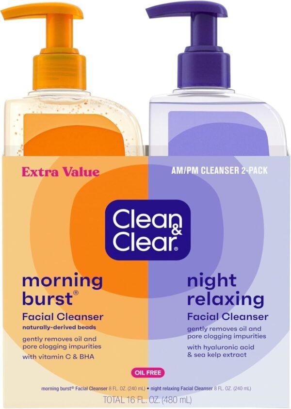 Clean & Clear 2-Pack Oil-Free Facial Cleansers with Citrus Scent, Morning Burst and Night Relaxing, 16 oz - Image 2