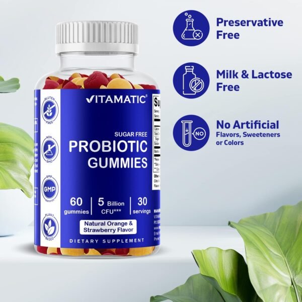 Vitamatic Probiotic Sugar Free Gummies for Men and Women 5 Billion CFUs - Digestive, Immune & Gut Health - Gluten Free - Image 4