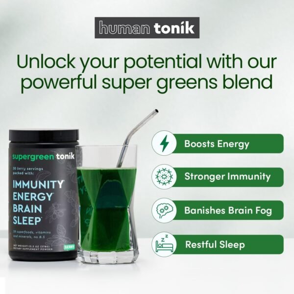 100% Natural Greens Superfood Powder – Daily Supplement with 38 Superfoods, Vitamins and Minerals – Supports Energy, Stress and Immunity – 30 Days 360 Grams Berry Flavor (1 Tub) - Image 3