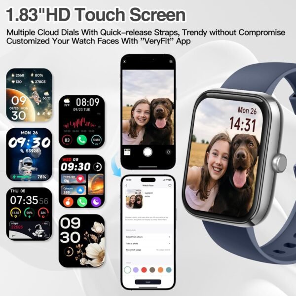 Smart Watch for Men Women with Bluetooth Call,Alexa Built-in Smartwatch,1.83"DIY Dial Fitness Watch with Sleep Heart Rate SpO2 Monitor,100+ Sport Mode,IP68 Waterproof Watch Compatible with Android iOS - Image 8