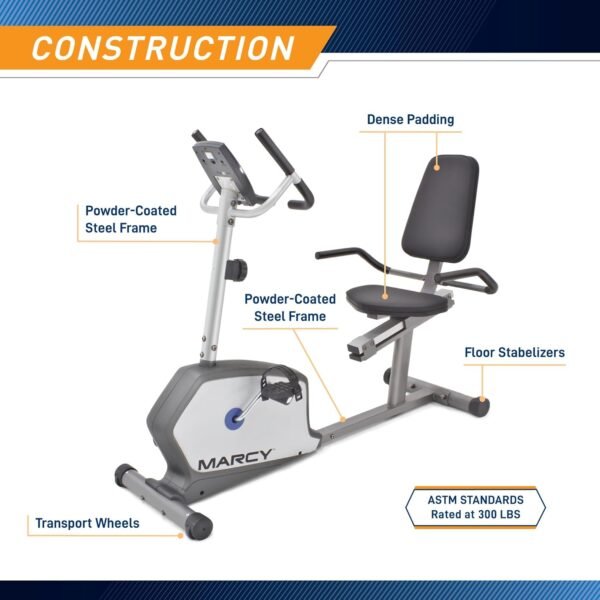 Marcy Recumbent Exercise Bike with Adjustable Seat and 8 Resistance Levels, 300 Pound Capacity NS-1201R - Image 10