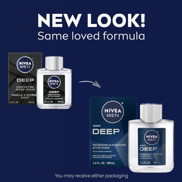 NIVEA MEN DEEP Refreshing and Hydrating After Shave with Natural Charcoal, Aftershave Lotion for Men Soothes Shave Irritation, Vanilla and Bourbon Scent, 3.3 Fl Oz Bottle, Pack of 3 - Image 3