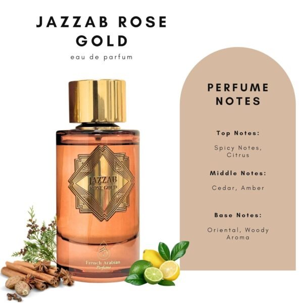 Jazzab Rose Gold Arab Perfume 100ml –Rose Woody Amber Oud Perfume For Her Eau De Parfum 100ml Fresh Scent Spray for Women - Image 4