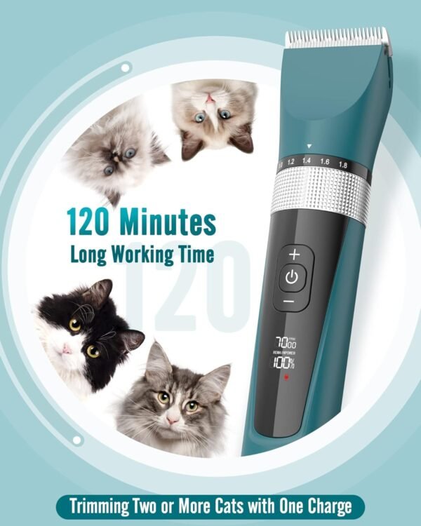 oneisall Cat Clippers for Matted Hair, 5-Speed Quiet Cat Grooming kit, Cordless Cat Shaver for Long Hair,Waterproof Cat Hair Trimmer, Pet Clippers for Cats(Green) - Image 6