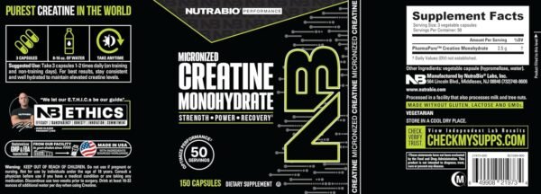 NutraBio Micronized Creatine Monohydrate Capsules, Creatine Monohydrate Pills, Kosher, Creatine Supplements Supports Muscle Energy, Strength, and Growth for Men and Women, 2500mg, 150 Capsules - Image 3