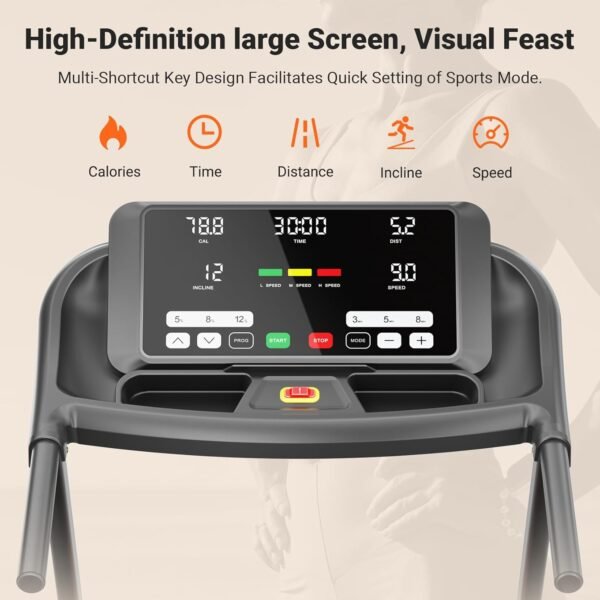 THERUN Incline Treadmill, 0-12% Auto Incline Treadmill for Running and Walking, 300 lbs Weight Capacity Folding Treadmill with Wide Belt,3.0HP,18" LED Screen, 2 Layers Shock-Absorbing - Image 7