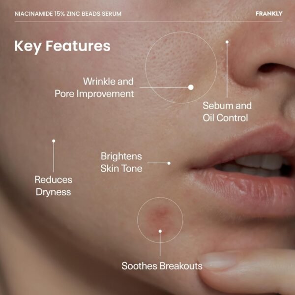 FRANKLY Niacinamide 15% & Zinc Beads Serum Jumbo: Acne & Dark Spots Care, Oil Control, Even Skin Texture & Glow | Vegan & Cruelty-Free | Non-Comedogenic All skin types Korean Skincare | 2.02 fl.oz - Image 4