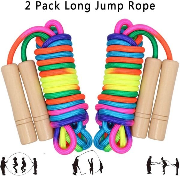 16 FT Long Jump Rope for Kids, 2 Pack Adjustable Double Dutch Skipping Rope with Wooden Handle, Multiplayer Rainbow Jumping Rope for Outdoor Fun, School Sport, Party Game - Image 8