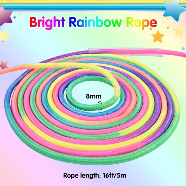 16 FT Double Dutch Jump Rope for Kids, Adjustable Rainbow Skipping Rope with Wooden Handles, Perfect for Fitness, Outdoor Fun, School Sports, and Party Games - Image 3