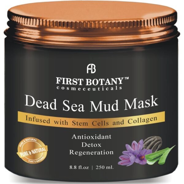 First Botany, 100% Natural Mineral-Infused Dead Sea Mud Mask 8.8oz Stem Cells Facial Treatment Skin Cleanser Pore Reducer Anti Aging Acne Treatment Blackhead Remover Cellulite & Natural Moisturizer - Image 2