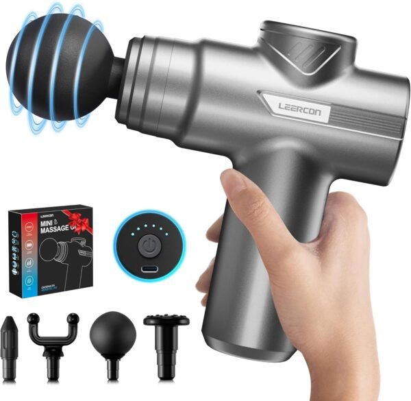Mini Massage Gun, Deep Tissue Muscle Massage Gun, Small Travel Massage Gun,with 4 Massage Heads 6 Speeds, Office Gifts,Women for Him, Home（Gray） - Image 2