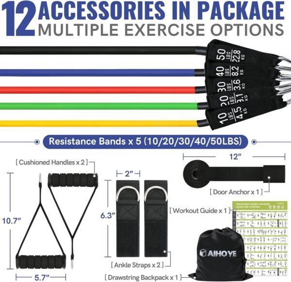 Aihoye Resistance Bands for Working Out Exercise Bands Resistance Bands Set Fitness Bands Stretch Bands for Exercise Band Workout Bands Resistance Band Door Anchors Work Out Bands for Exercise - Image 8