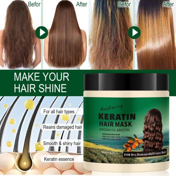 7-Day Repair Keratin Hair Mask - Hydrating & Deep Repair with Argan Oil for Dry, Damaged, Frizzy Hair - Paraben-Free, 16.9 Fl Oz - Image 6