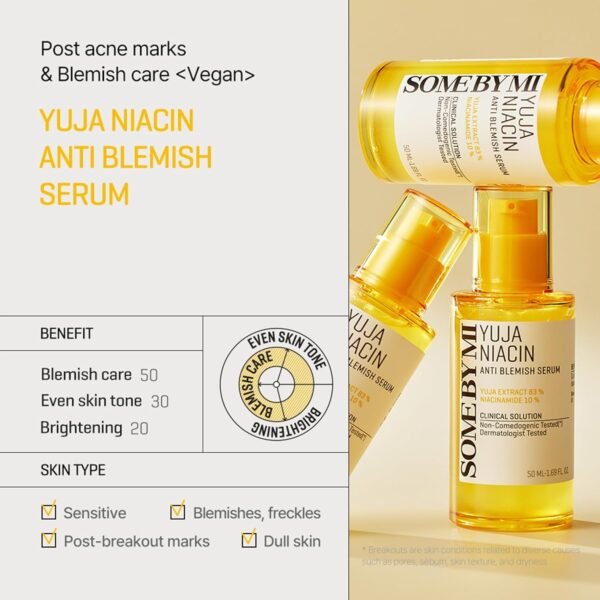 SOME BY MI Yuja Niacin Anti Blemish Serum - 1.69Oz, 50ml - 10% Niacinamide and Vitamin C Dark Spot Correcting Serum for Face Brightening - Skin Pigmentation Care for Glow Glass Skin - Korean Skin Care - Image 4