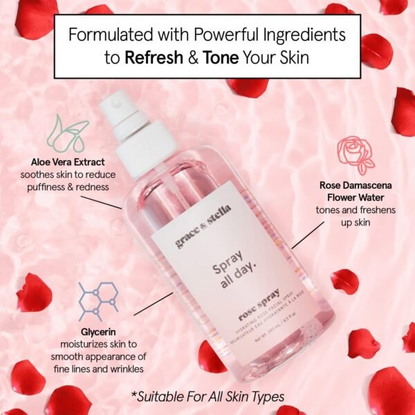 grace & stella Award Winning Rose Water Facial Spray (240ml) - Vegan - Rose Water Spray for Face - Rosewater Spray Toner Rose Hydrosol - Rose Spray Facial Mist - Rosewater Spray Toner Rose Hydrosol - Image 5