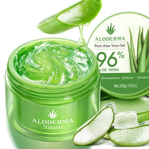 Aloderma Organic Aloe Vera Gel for Face & Body, 96% Pure Aloe Gel Made within 12 Hours of Harvest, Ideal for Skin, Scalp, & Hair Hydration, Calming Moisturizer for Soothing After Sun Care Relief, 7oz - Image 2