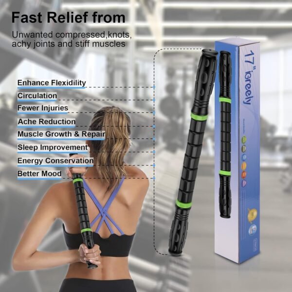 iGreely Premium Muscle Roller The Ultimate Massage Roller Stick 17 Inches Recommended by Physical Therapists Promotes Recovery Fast Relief for Cramps Soreness Tight Muscles Black - Image 9