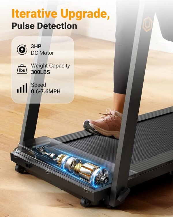 UREVO Portable Folding Treadmills for Home, Max 3.0 HP Running Walking Treadmill with 12 Pre Set Programs and Wider Tread Belt, Adjustable Display, Pause Detection - Image 5