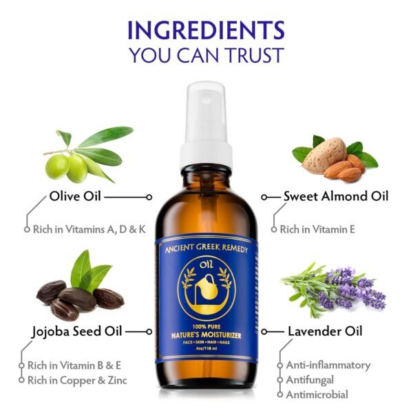 Ancient Greek Remedy - After Shower Body Oil for Women - Hydrating Face Oil & Body Moisturizer for Dry Skin with Organic Jojoba, Sweet Almond, Olive, and Vitamin E Oil - Clean Skincare, 4 oz - Image 5