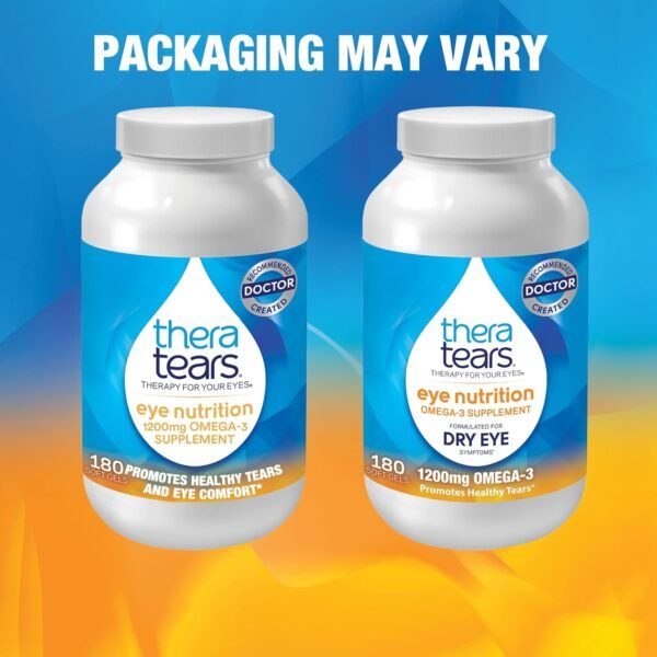 TheraTears 1200mg Omega 3 Supplement for Eye Nutrition, Organic Flaxseed Triglyceride Fish Oil and Vitamin E, 180 Count - Image 4